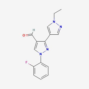 molecular formula C15H13FN4O B2875499 1'-ethyl-1-(2-fluorophenyl)-1H,1'H-3,4'-bipyrazole-4-carbaldehyde CAS No. 1006323-09-6