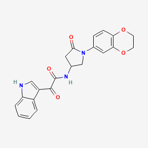 N-(1-(2,3-dihydrobenzo[b][1,4]dioxin-6-yl)-5-oxopyrrolidin-3-yl)-2-(1H-indol-3-yl)-2-oxoacetamide