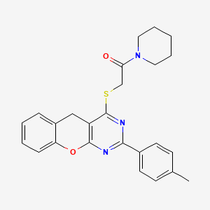 molecular formula C25H25N3O2S B2875518 1-(piperidin-1-yl)-2-((2-(p-tolyl)-5H-chromeno[2,3-d]pyrimidin-4-yl)thio)ethanone CAS No. 895651-43-1