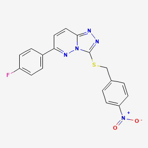 molecular formula C18H12FN5O2S B2875552 6-(4-氟苯基)-3-((4-硝基苄基)硫代)-[1,2,4]三唑并[4,3-b]哒嗪 CAS No. 894059-76-8
