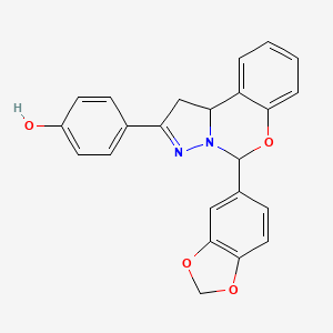 molecular formula C23H18N2O4 B2875564 4-(5-(benzo[d][1,3]dioxol-5-yl)-5,10b-dihydro-1H-benzo[e]pyrazolo[1,5-c][1,3]oxazin-2-yl)phenol CAS No. 899984-84-0