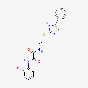 molecular formula C19H17FN4O2S B2875592 N1-(2-氟苯基)-N2-(2-((4-苯基-1H-咪唑-2-基)硫)乙基)草酰胺 CAS No. 897456-80-3