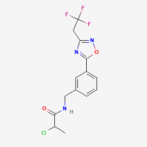 molecular formula C14H13ClF3N3O2 B2875594 2-Chloro-N-[[3-[3-(2,2,2-trifluoroethyl)-1,2,4-oxadiazol-5-yl]phenyl]methyl]propanamide CAS No. 2411218-01-2