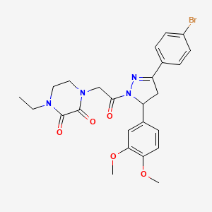 molecular formula C25H27BrN4O5 B2875602 1-(2-(3-(4-bromophenyl)-5-(3,4-dimethoxyphenyl)-4,5-dihydro-1H-pyrazol-1-yl)-2-oxoethyl)-4-ethylpiperazine-2,3-dione CAS No. 868965-24-6