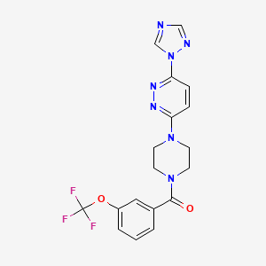 molecular formula C18H16F3N7O2 B2875611 (4-(6-(1H-1,2,4-triazol-1-yl)pyridazin-3-yl)piperazin-1-yl)(3-(trifluoromethoxy)phenyl)methanone CAS No. 1798512-75-0