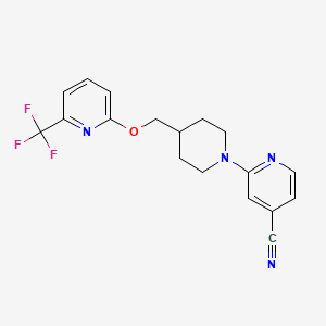 molecular formula C18H17F3N4O B2875613 2-[4-[[6-(三氟甲基)吡啶-2-基]氧甲基]哌啶-1-基]吡啶-4-碳腈 CAS No. 2379983-63-6