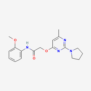molecular formula C18H22N4O3 B2875622 N-(2-methoxyphenyl)-2-((6-methyl-2-(pyrrolidin-1-yl)pyrimidin-4-yl)oxy)acetamide CAS No. 1031961-79-1