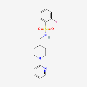 molecular formula C17H20FN3O2S B2875639 2-fluoro-N-((1-(pyridin-2-yl)piperidin-4-yl)methyl)benzenesulfonamide CAS No. 1234881-77-6