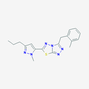 molecular formula C18H20N6S B287564 3-(2-methylbenzyl)-6-(1-methyl-3-propyl-1H-pyrazol-5-yl)[1,2,4]triazolo[3,4-b][1,3,4]thiadiazole 