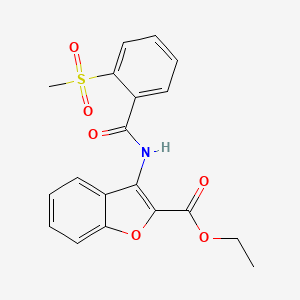 molecular formula C19H17NO6S B2875648 3-(2-(甲磺酰基)苯甲酰胺基)苯并呋喃-2-甲酸乙酯 CAS No. 896366-86-2