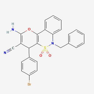 molecular formula C25H18BrN3O3S B2875650 2-Amino-6-benzyl-4-(4-bromophenyl)-4,6-dihydropyrano[3,2-c][2,1]benzothiazine-3-carbonitrile 5,5-dioxide CAS No. 893318-06-4