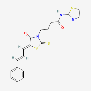 molecular formula C19H19N3O2S3 B2875657 N-(4,5-dihydro-1,3-thiazol-2-yl)-4-[(5Z)-4-oxo-5-[(E)-3-phenylprop-2-enylidene]-2-sulfanylidene-1,3-thiazolidin-3-yl]butanamide CAS No. 637317-71-6