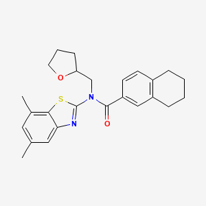 molecular formula C25H28N2O2S B2875665 N-(5,7-dimethylbenzo[d]thiazol-2-yl)-N-((tetrahydrofuran-2-yl)methyl)-5,6,7,8-tetrahydronaphthalene-2-carboxamide CAS No. 920192-55-8