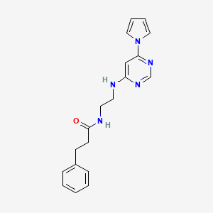 N-(2-((6-(1H-pyrrol-1-yl)pyrimidin-4-yl)amino)ethyl)-3-phenylpropanamide