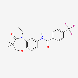 molecular formula C21H21F3N2O3 B2875674 N-(5-ethyl-3,3-dimethyl-4-oxo-2,3,4,5-tetrahydrobenzo[b][1,4]oxazepin-7-yl)-4-(trifluoromethyl)benzamide CAS No. 921789-68-6