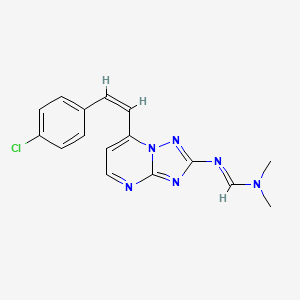 molecular formula C16H15ClN6 B2875679 (E)-N'-{7-[(Z)-2-(4-chlorophenyl)ethenyl]-[1,2,4]triazolo[1,5-a]pyrimidin-2-yl}-N,N-dimethylmethanimidamide CAS No. 303145-86-0
