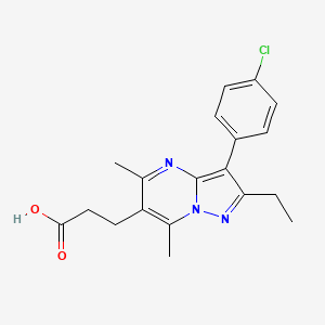 molecular formula C19H20ClN3O2 B2875687 3-[3-(4-Chlorophenyl)-2-ethyl-5,7-dimethylpyrazolo[1,5-a]pyrimidin-6-yl]propanoic acid CAS No. 941233-67-6