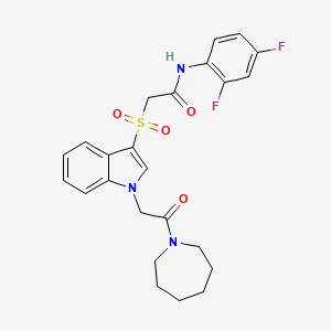 molecular formula C24H25F2N3O4S B2875696 2-((1-(2-(azepan-1-yl)-2-oxoethyl)-1H-indol-3-yl)sulfonyl)-N-(2,4-difluorophenyl)acetamide CAS No. 878059-23-5