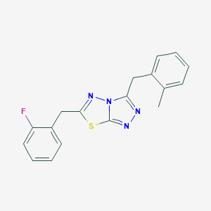 molecular formula C18H15FN4S B287571 6-(2-Fluorobenzyl)-3-(2-methylbenzyl)[1,2,4]triazolo[3,4-b][1,3,4]thiadiazole 