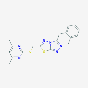 molecular formula C18H18N6S2 B287572 4,6-Dimethyl-2-pyrimidinyl [3-(2-methylbenzyl)[1,2,4]triazolo[3,4-b][1,3,4]thiadiazol-6-yl]methyl sulfide 