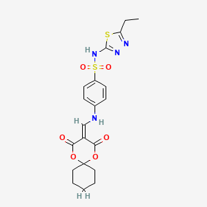 molecular formula C20H22N4O6S2 B2875722 4-(((2,4-二氧代-1,5-二氧代螺[5.5]十一烷-3-亚甲基)甲基)氨基)-N-(5-乙基-1,3,4-噻二唑-2-基)苯磺酰胺 CAS No. 1105242-24-7