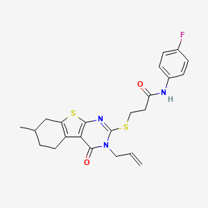 N-(4-fluorophenyl)-3-{[11-methyl-3-oxo-4-(prop-2-en-1-yl)-8-thia-4,6-diazatricyclo[7.4.0.0^{2,7}]trideca-1(9),2(7),5-trien-5-yl]sulfanyl}propanamide