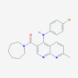 molecular formula C22H23BrN4O B2875745 Azepan-1-yl(4-((4-bromophenyl)amino)-7-methyl-1,8-naphthyridin-3-yl)methanone CAS No. 1251617-01-2