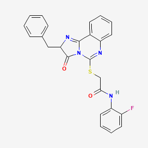 molecular formula C25H19FN4O2S B2875780 2-((2-benzyl-3-oxo-2,3-dihydroimidazo[1,2-c]quinazolin-5-yl)thio)-N-(2-fluorophenyl)acetamide CAS No. 959552-72-8
