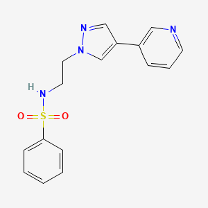 molecular formula C16H16N4O2S B2875811 N-{2-[4-(pyridin-3-yl)-1H-pyrazol-1-yl]ethyl}benzenesulfonamide CAS No. 2097923-51-6