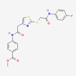 molecular formula C21H18FN3O4S2 B2875815 Methyl 4-(2-(2-((2-((4-fluorophenyl)amino)-2-oxoethyl)thio)thiazol-4-yl)acetamido)benzoate CAS No. 941921-75-1