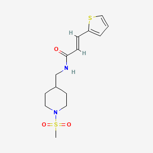 molecular formula C14H20N2O3S2 B2875817 （E）-N-((1-(甲磺酰基)哌啶-4-基)甲基)-3-(噻吩-2-基)丙烯酰胺 CAS No. 1235706-15-6