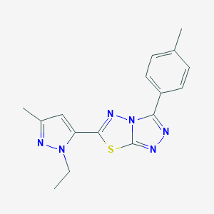molecular formula C16H16N6S B287582 6-(1-ethyl-3-methyl-1H-pyrazol-5-yl)-3-(4-methylphenyl)[1,2,4]triazolo[3,4-b][1,3,4]thiadiazole 