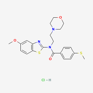 molecular formula C22H26ClN3O3S2 B2875829 N-(5-methoxybenzo[d]thiazol-2-yl)-4-(methylthio)-N-(2-morpholinoethyl)benzamide hydrochloride CAS No. 1215363-10-2