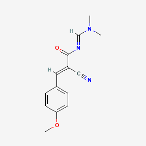 molecular formula C14H15N3O2 B2875858 2-氰基-N-[(二甲氨基)亚甲基]-3-(4-甲氧基苯基)丙烯酰胺 CAS No. 303994-82-3