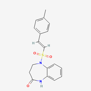 molecular formula C18H18N2O3S B2875862 5-[(E)-2-(4-Methylphenyl)ethenyl]sulfonyl-3,4-dihydro-1H-1,5-benzodiazepin-2-one CAS No. 1356810-44-0