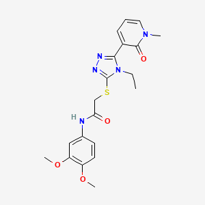 molecular formula C20H23N5O4S B2875873 N-(3,4-dimethoxyphenyl)-2-((4-ethyl-5-(1-methyl-2-oxo-1,2-dihydropyridin-3-yl)-4H-1,2,4-triazol-3-yl)thio)acetamide CAS No. 1105227-71-1