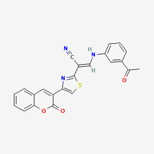 molecular formula C23H15N3O3S B2875877 (E)-3-((3-acetylphenyl)amino)-2-(4-(2-oxo-2H-chromen-3-yl)thiazol-2-yl)acrylonitrile CAS No. 683258-77-7