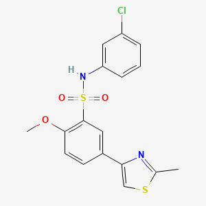 molecular formula C17H15ClN2O3S2 B2875881 4-cyano-N-[phenyl(5-pyrrolidin-1-yl-1,3,4-oxadiazol-2-yl)methyl]benzamide CAS No. 951613-08-4
