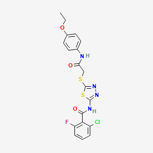 molecular formula C19H16ClFN4O3S2 B2875893 2-chloro-N-(5-((2-((4-ethoxyphenyl)amino)-2-oxoethyl)thio)-1,3,4-thiadiazol-2-yl)-6-fluorobenzamide CAS No. 389072-98-4