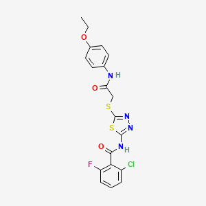 molecular formula C19H16ClFN4O3S2 B2875893 2-氯-N-(5-((2-((4-乙氧基苯基)氨基)-2-氧代乙基)硫代)-1,3,4-噻二唑-2-基)-6-氟苯甲酰胺 CAS No. 389072-98-4