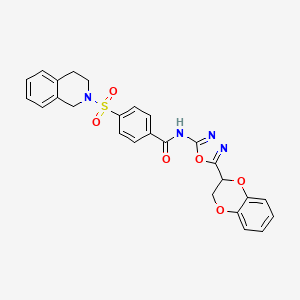molecular formula C26H22N4O6S B2875898 N-(5-(2,3-dihydrobenzo[b][1,4]dioxin-2-yl)-1,3,4-oxadiazol-2-yl)-4-((3,4-dihydroisoquinolin-2(1H)-yl)sulfonyl)benzamide CAS No. 851096-03-2