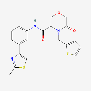 molecular formula C20H19N3O3S2 B2875910 N-(3-(2-methylthiazol-4-yl)phenyl)-5-oxo-4-(thiophen-2-ylmethyl)morpholine-3-carboxamide CAS No. 1421445-26-2