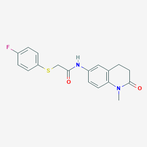 molecular formula C18H17FN2O2S B2875920 2-((4-fluorophenyl)thio)-N-(1-methyl-2-oxo-1,2,3,4-tetrahydroquinolin-6-yl)acetamide CAS No. 1206985-14-9