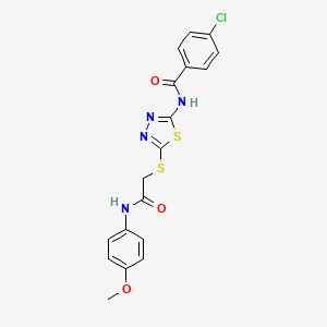 molecular formula C18H15ClN4O3S2 B2875925 4-氯-N-(5-((2-((4-甲氧苯基)氨基)-2-氧代乙基)硫代)-1,3,4-噻二唑-2-基)苯甲酰胺 CAS No. 392293-67-3