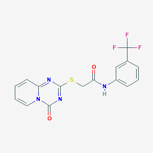 molecular formula C16H11F3N4O2S B2875933 2-(4-氧代吡啶[1,2-a][1,3,5]三嗪-2-基)硫代-N-[3-(三氟甲基)苯基]乙酰胺 CAS No. 896327-52-9