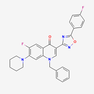 molecular formula C29H24F2N4O2 B2875943 1-Benzyl-6-fluoro-3-[5-(4-fluorophenyl)-1,2,4-oxadiazol-3-yl]-7-(piperidin-1-yl)-1,4-dihydroquinolin-4-one CAS No. 2320547-88-2