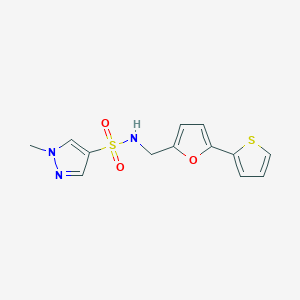 molecular formula C13H13N3O3S2 B2875981 1-methyl-N-((5-(thiophen-2-yl)furan-2-yl)methyl)-1H-pyrazole-4-sulfonamide CAS No. 2034271-73-1