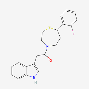 molecular formula C21H21FN2OS B2875986 1-(7-(2-fluorophenyl)-1,4-thiazepan-4-yl)-2-(1H-indol-3-yl)ethanone CAS No. 1706283-13-7