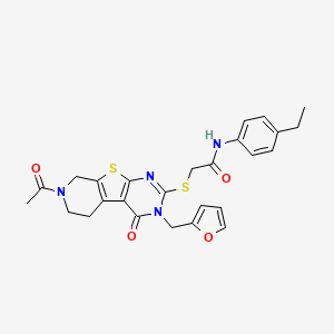 molecular formula C26H26N4O4S2 B2875988 2-((7-acetyl-3-(furan-2-ylmethyl)-4-oxo-3,4,5,6,7,8-hexahydropyrido[4',3':4,5]thieno[2,3-d]pyrimidin-2-yl)thio)-N-(4-ethylphenyl)acetamide CAS No. 1189706-81-7