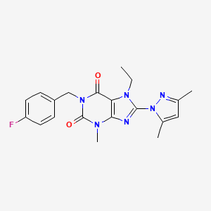 molecular formula C20H21FN6O2 B2875995 8-(3,5-dimethyl-1H-pyrazol-1-yl)-7-ethyl-1-(4-fluorobenzyl)-3-methyl-1H-purine-2,6(3H,7H)-dione CAS No. 1013875-57-4